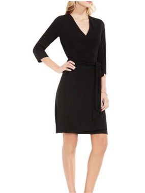 Vince Camuto V-neck 3/4 Sleeve black wrap dress XL